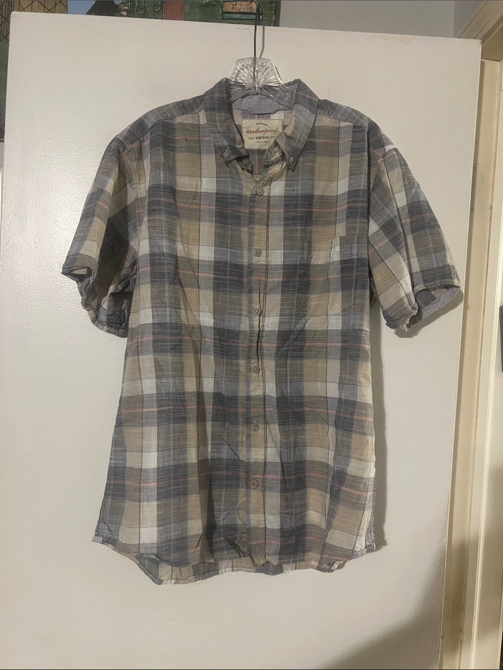 Original weatherproof vintage plaid short sleeve button down collar shirt